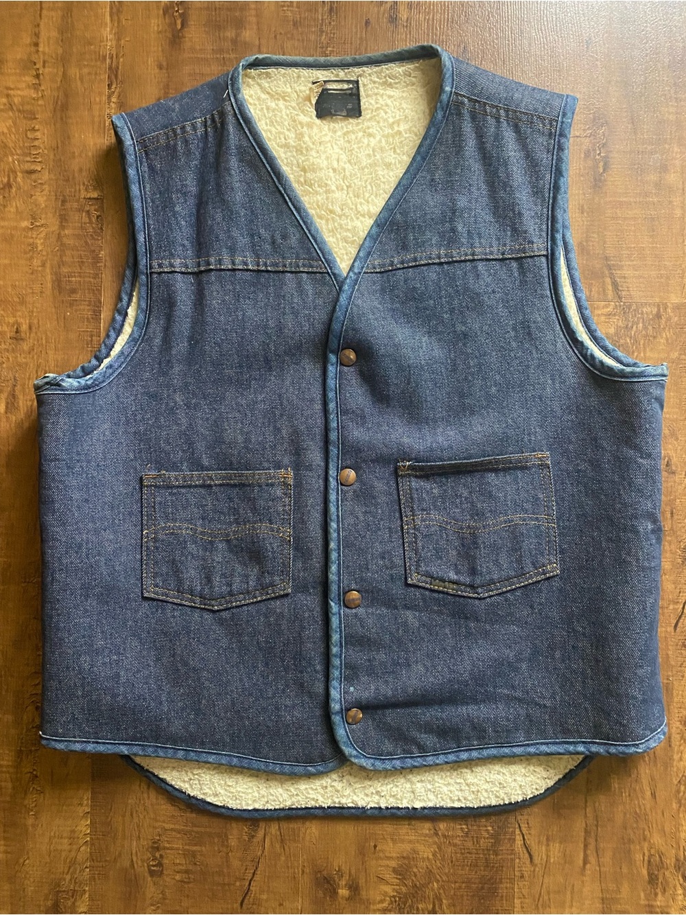 Vintage Men's Reversible Sherpa-Lined Denim Vest - Blue